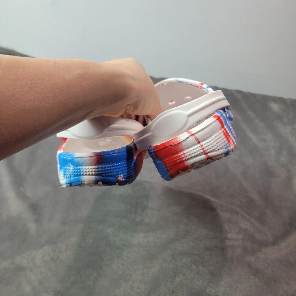 Patriotic Red White Blue Tie Dye Foam Clogs Mens 5/6 Womens 7/8 USA Summer Shoes